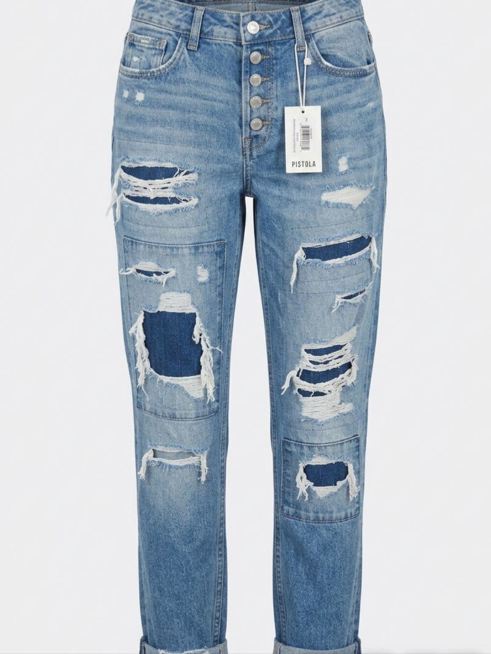 NWT Flying Monkey "Luv Story" High Rise Mom Jeans Size 27 Distressed  Patchwork